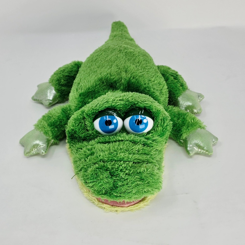 Aurora Alligator Hand Puppet Plush Kids 13in Green Shaggy Metallic Paws